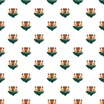 Flying castle seamless pattern creating fantasy background Stock Illustration
