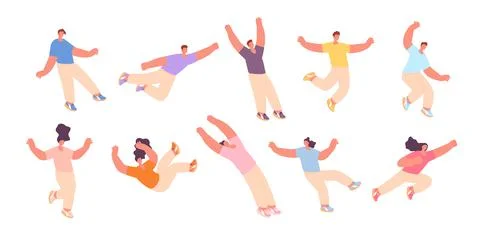Flying characters. Floating or falling people, free acting person. Man fly Stock Illustration