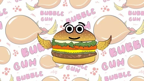 The flying cheeseburger and bubble gum Stock Footage 98301524
