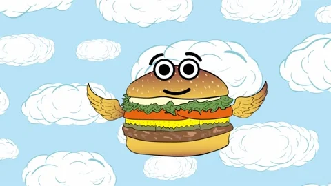 The flying cheeseburger up and cloud Stock Footage 98303557