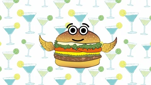 The flying cheeseburger and coctails Stock Footage 98301792