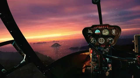 Flying in Chopper over Islands during Sunset 스톡 동영상 73806965