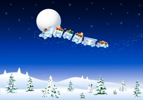 Flying christmas train Stock Illustration