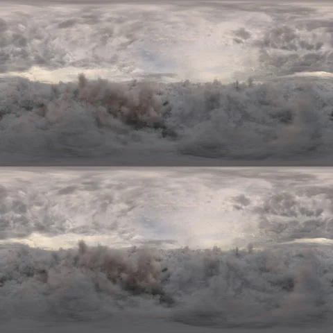 Flying in the Cinematic Grey Overcast Clouds 360 Stereoscopic Panoramic 360 VR Stock Footage 166017204