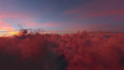 Flying in the Cinematic Sunset Red Clouds Stock Footage 165171736