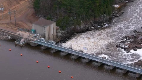 Flying circle around Jim Falls dam Stock Footage 305774306