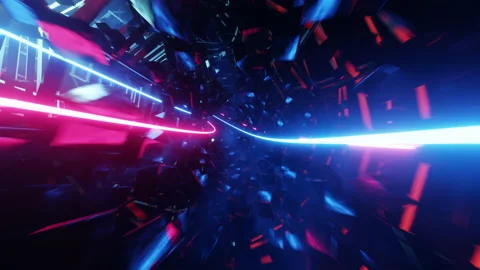 Flying in a circular tunnel of cubes with hyper acceleration. Infinitely looped Vídeos de archivo 173063578