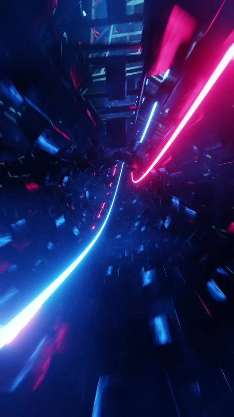 Flying in a circular tunnel of cubes with hyper acceleration. Vertical loop.. Stock Footage 229459655