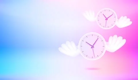 Flying clock with the wings. Vector 3d banner with copy space Stock Illustration