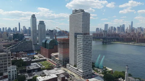 Flying clockwise around apartment towers in Williamsburg Brooklyn Stock Footage 342767131