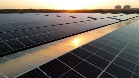 Flying close over a large solar panel array Stock Footage 328334185