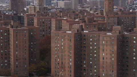 Flying close past the Projects on New York's East Side. Shot in 2011. Stock Footage