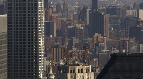 Flying close past skyscrapers in Midtown Manhattan near Empire State Building, Stock Footage 59180387