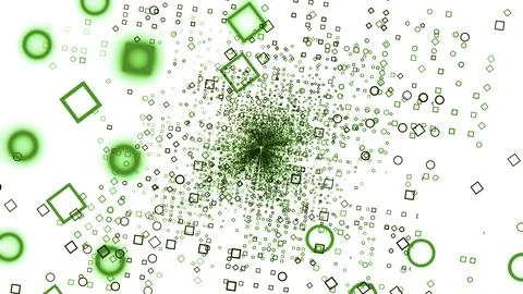 Flying cloud of squared silhouettes. Design. Rotating field of small squares. Stock Illustration