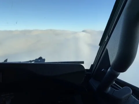 Flying Into Clouds With Aircraft Shadow Stock Footage 124691383