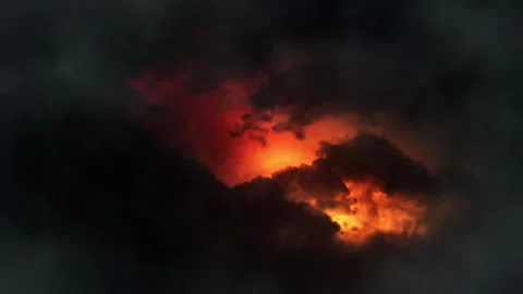 Flying into Clouds and Lightnings Seamless Loop Stock Footage 136855503