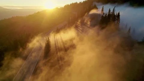Flying in the clouds during sunset. Hurricane Ridge in Olympic National park Stock Footage 169146291