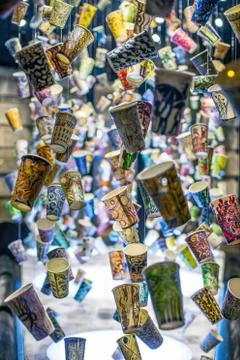 Flying coffe cups Stock Photos
