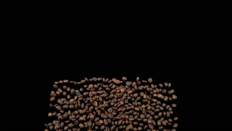 Flying coffee beans on a black background. Super slow-motion. 動画素材 149327038