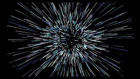 Flying colored particles with long tracks on a black background 1 Stock Footage 303339199