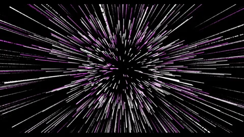 Flying colored particles with long tracks on a black background Stock Footage 303339468