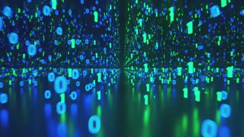 Flying into colorful infinite computer binary program code or data. Green and Stock Footage 164954977