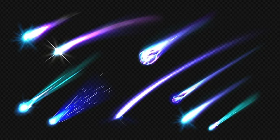 Flying comets, asteroid or meteor with flame trail Stock Illustration