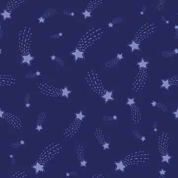 Flying comets seamless vector pattern on navy sky Illustrazione stock