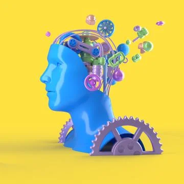 Flying composition of mechanical elements from which the humans head is designed Stock Illustration