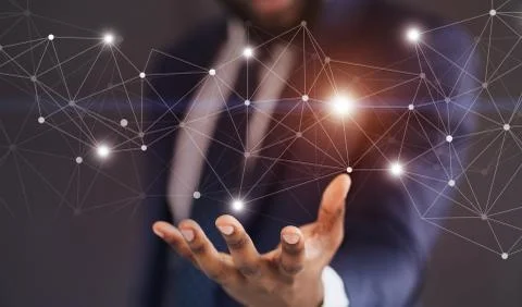 Flying connections with lightning points on transparent screen Stock Photos