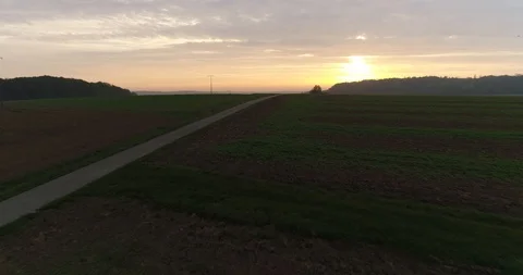 Flying copter over greeny fields in little town Wiensberg in Heilbronn district Stock Footage 87524989