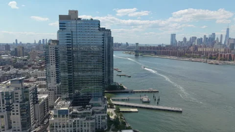Flying counter clockwise around apartment towers in Greenpoint Williamsburg Bkln Stock Footage 342766142