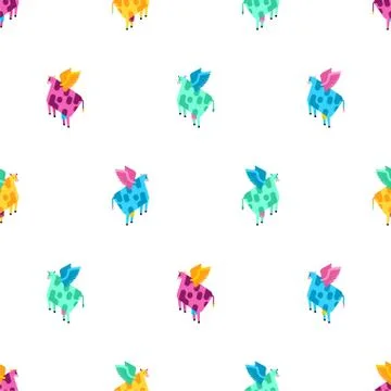 Flying cow pattern seamless. beef with wings background. Baby fabric texture. Illustrazione stock