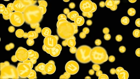 Flying cryptocurrency coins Video stock 87382424
