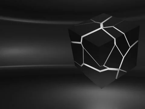 Flying cube object with chaotic fragmentation Illustrazione stock