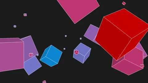 Flying cubes on flat black background Stock Footage 342312301