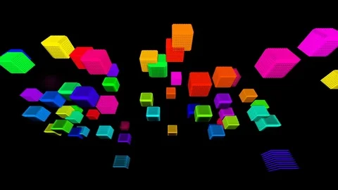 Flying cubes. Pulsating patterns that change color. VJ background. Stock Footage 83357522