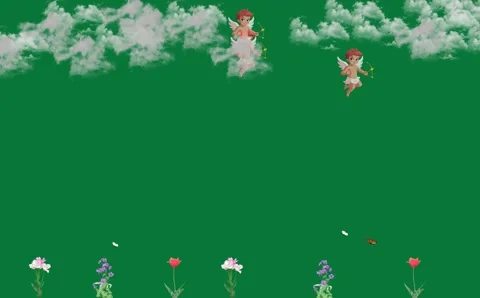 Flying cupid, butterfly and cloud for chroma key Stock Footage 295384545