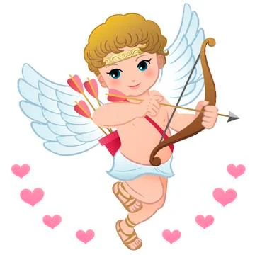 Flying cupid with hearts Stock Illustration
