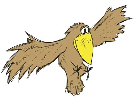 A flying cute cartoon crow. Vector bird. Stock Illustration