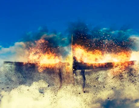 Flying damaged above the clouds Stock Photos