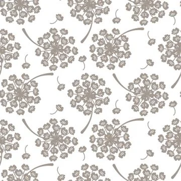 Flying dandelion grey seamless vector pattern. Stock Illustration
