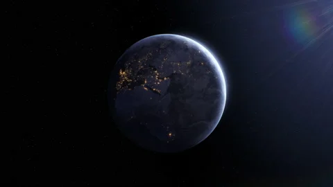 Flying to the Dark Side of the Earth, Lights of Night Cities. Planet Earth Stock-Footage 169466613