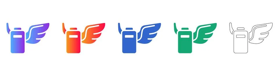 Flying Data Storage Device Icon Set Illustrazione stock