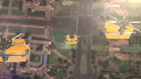 Flying delivery drone transporting cardboard box Vidéo 160050118