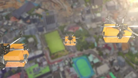 Flying delivery drone transporting cardboard box Stock-Footage 160155592