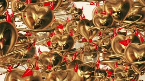 Flying devil heart with horns and tail in golden color Stock Footage 59852207