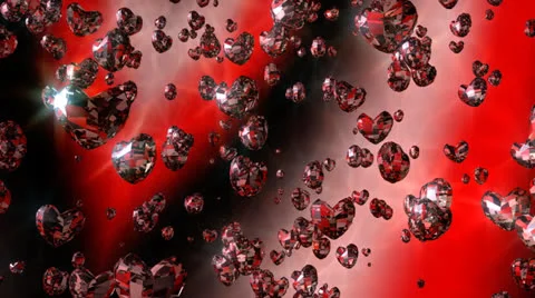 Flying diamond hearts, seamless loop - 3D CG HD Stock Footage 24676649