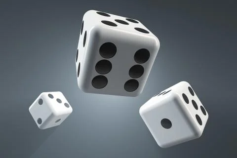 Flying dice. Close-up. Dark background. Foto stock