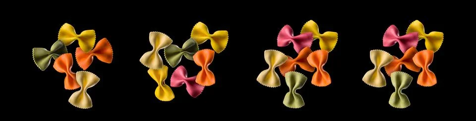 Flying of different type of pasta isolated on black background Stock Illustration